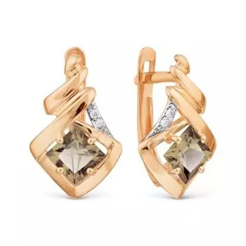 Серьги с раухтопазами и фианитами Линии Любви