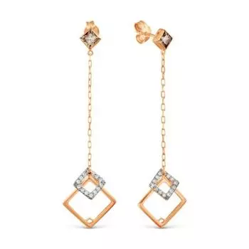 Серьги с раухтопазами и фианитами Линии Любви