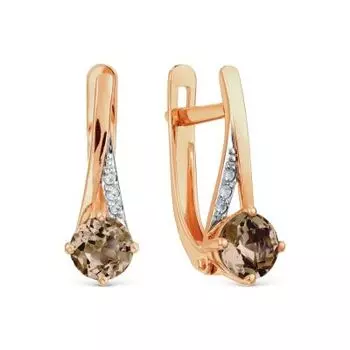 Серьги с раухтопазами и фианитами Линии Любви