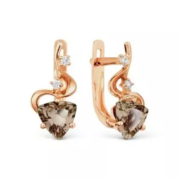 Серьги с раухтопазами и фианитами Линии Любви