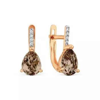 Серьги с раухтопазами и фианитами Линии Любви