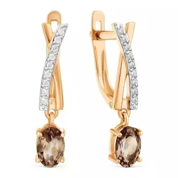 Серьги с раухтопазами и фианитами Линии Любви