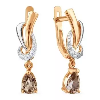 Серьги с раухтопазами и фианитами Линии Любви