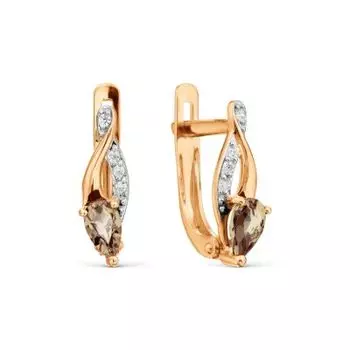 Серьги с раухтопазами и фианитами Линии Любви