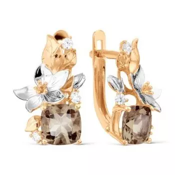 Серьги с раухтопазами и фианитами Линии Любви