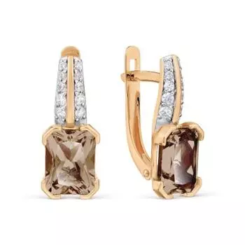 Серьги с раухтопазами и фианитами Линии Любви