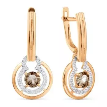 Серьги с раухтопазами и фианитами Линии Любви