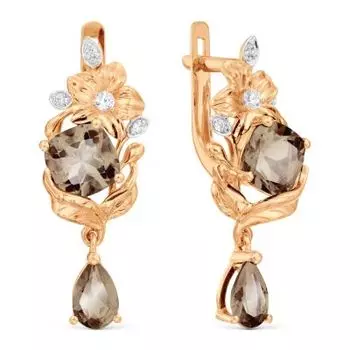 Серьги с раухтопазами и фианитами Линии Любви