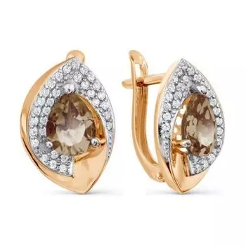 Серьги с раухтопазами и фианитами Линии Любви