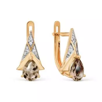 Серьги с раухтопазами и фианитами Линии Любви