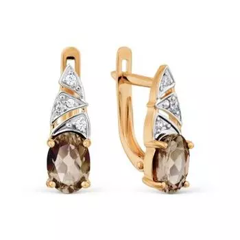 Серьги с раухтопазами и фианитами Линии Любви