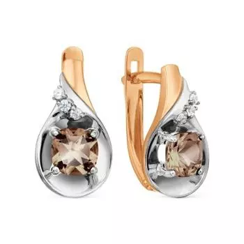 Серьги с раухтопазами и фианитами Линии Любви