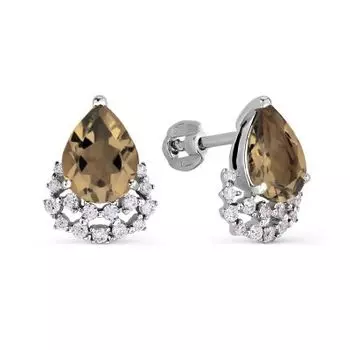 Серьги с раухтопазами и фианитами Линии Любви