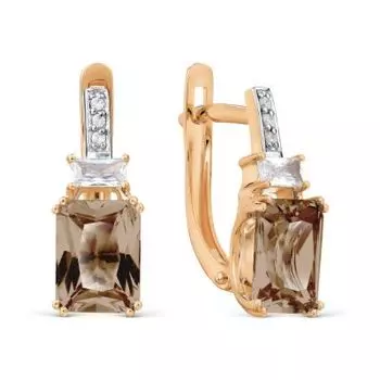 Серьги с раухтопазами и фианитами Линии Любви