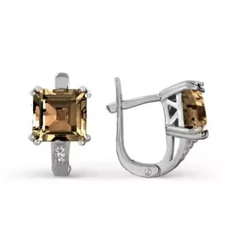 Серьги с раухтопазами и фианитами Линии Любви