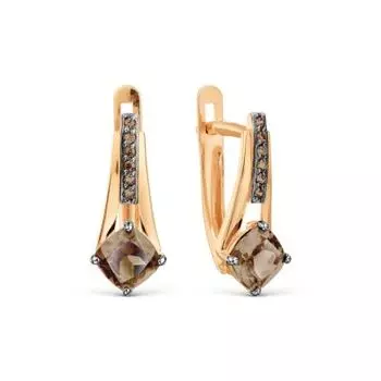 Серьги с раухтопазами и фианитами Линии Любви