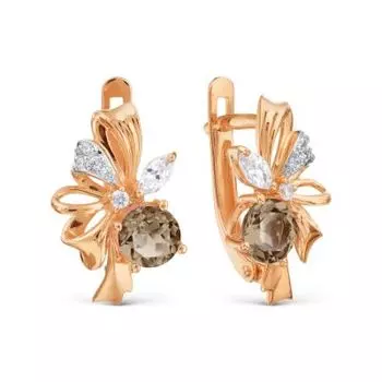 Серьги с раухтопазами и фианитами Линии Любви