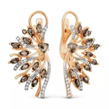 Серьги с раухтопазами и фианитами Линии Любви