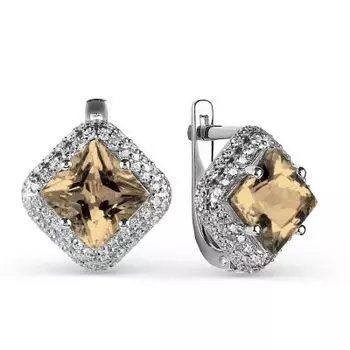 Серьги с раухтопазами и фианитами Линии Любви