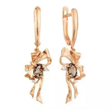 Серьги с раухтопазами и фианитами Линии Любви