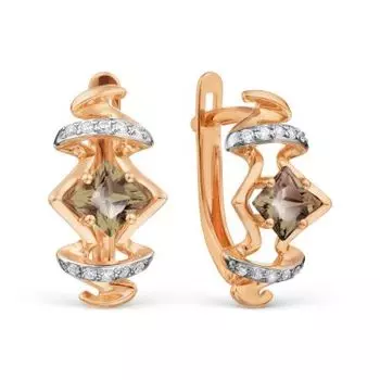 Серьги с раухтопазами и фианитами Линии Любви