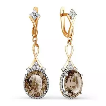 Серьги с раухтопазами и фианитами Линии Любви