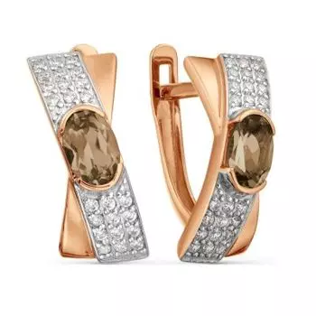 Серьги с раухтопазами и фианитами Линии Любви