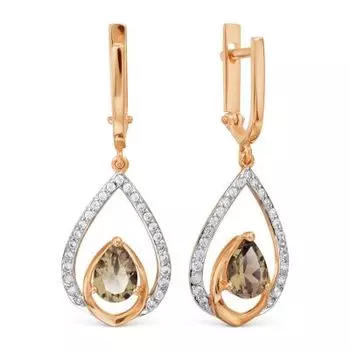 Серьги с раухтопазами и фианитами Линии Любви