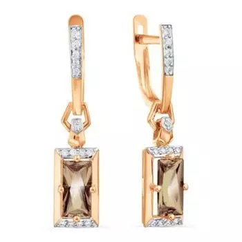 Серьги с раухтопазами и фианитами Линии Любви