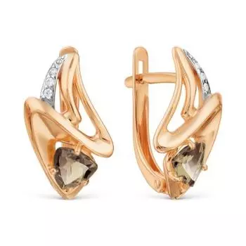 Серьги с раухтопазами и фианитами Линии Любви