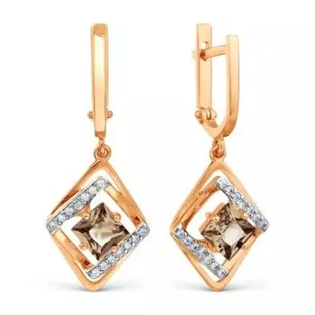 Серьги с раухтопазами и фианитами Линии Любви