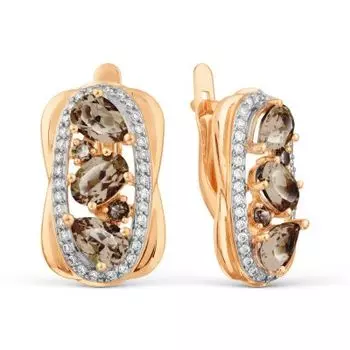 Серьги с раухтопазами и фианитами Линии Любви