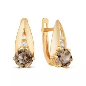 Серьги с раухтопазами и фианитами Линии Любви