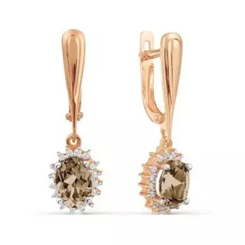 Серьги с раухтопазами и фианитами Линии Любви