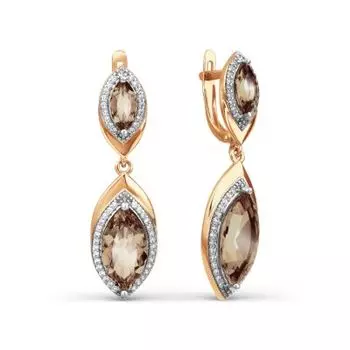 Серьги с раухтопазами и фианитами Линии Любви