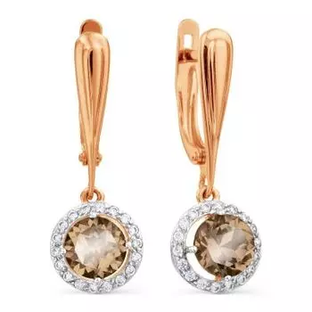 Серьги с раухтопазами и фианитами Линии Любви