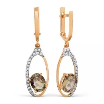 Серьги с раухтопазами и фианитами Линии Любви