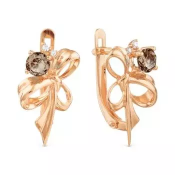 Серьги с раухтопазами и фианитами Линии Любви