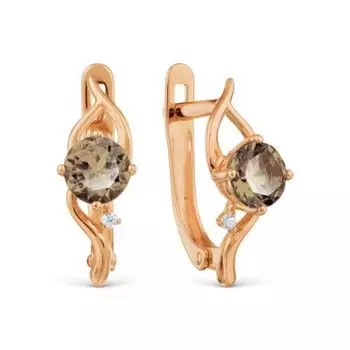 Серьги с раухтопазами и фианитами Линии Любви