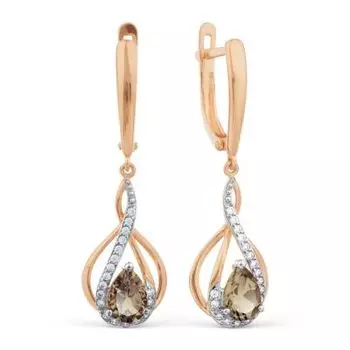 Серьги с раухтопазами и фианитами Линии Любви