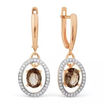 Серьги с раухтопазами и фианитами Линии Любви