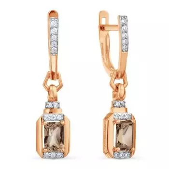 Серьги с раухтопазами и фианитами Линии Любви