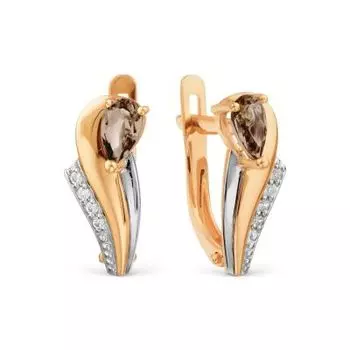 Серьги с раухтопазами и фианитами Линии Любви