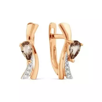 Серьги с раухтопазами и фианитами Линии Любви