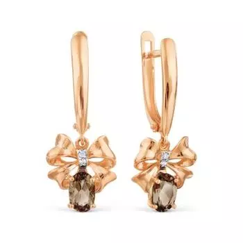 Серьги с раухтопазами и фианитами Линии Любви