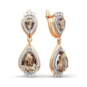 Серьги с раухтопазами и фианитами Линии Любви