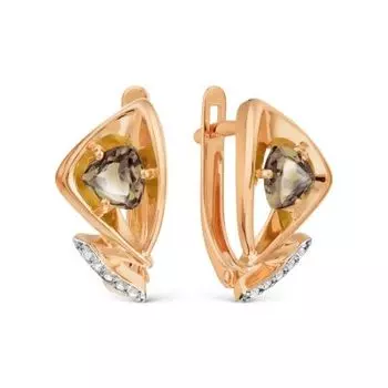 Серьги с раухтопазами и фианитами Линии Любви