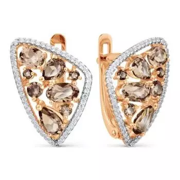 Серьги с раухтопазами и фианитами Линии Любви