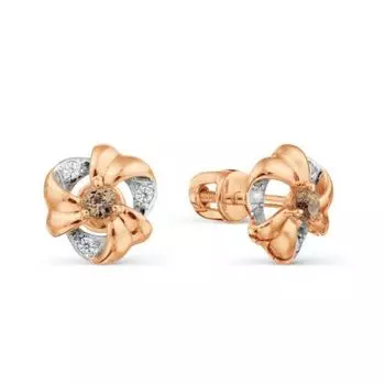 Серьги с раухтопазами и фианитами Линии Любви