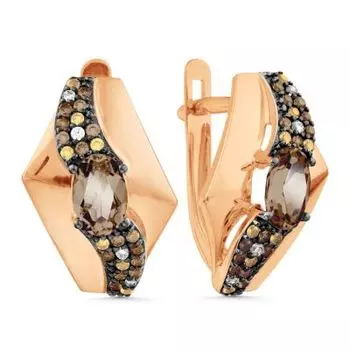 Серьги с раухтопазами и фианитами Линии Любви